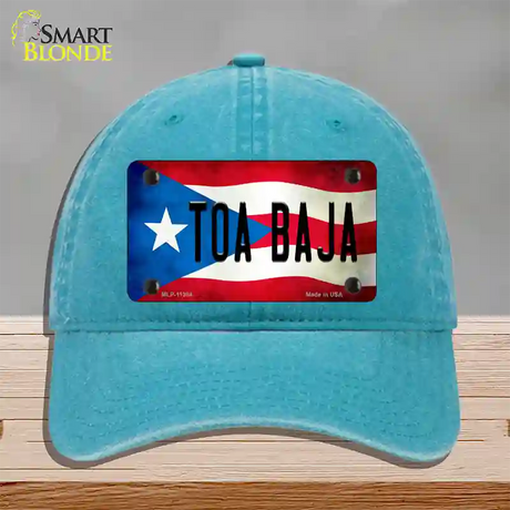 Toa Baja Puerto Rico Flag Novelty License Plate Hat Unconstructed Cotton / Lake Blue