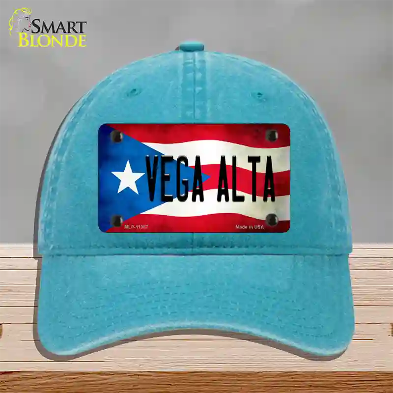 Vega Alta Puerto Rico Flag Novelty License Plate Hat Unconstructed Cotton / Lake Blue