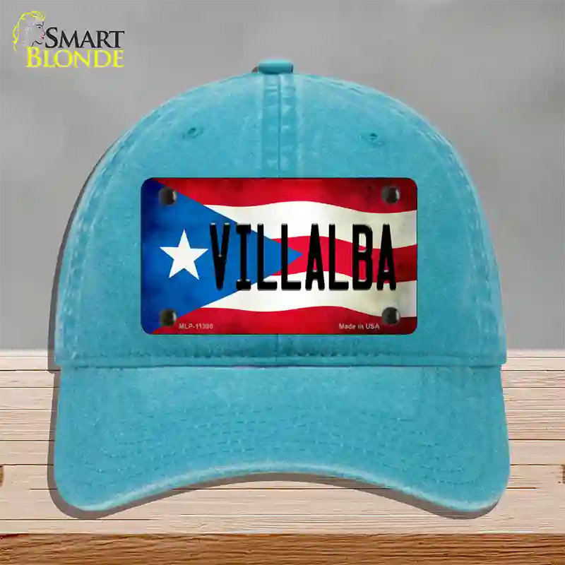 Villalba Puerto Rico Flag Novelty License Plate Hat Unconstructed Cotton / Lake Blue