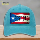 Best Dad Puerto Rico Flag Novelty License Plate Hat Unconstructed Cotton / Lake Blue