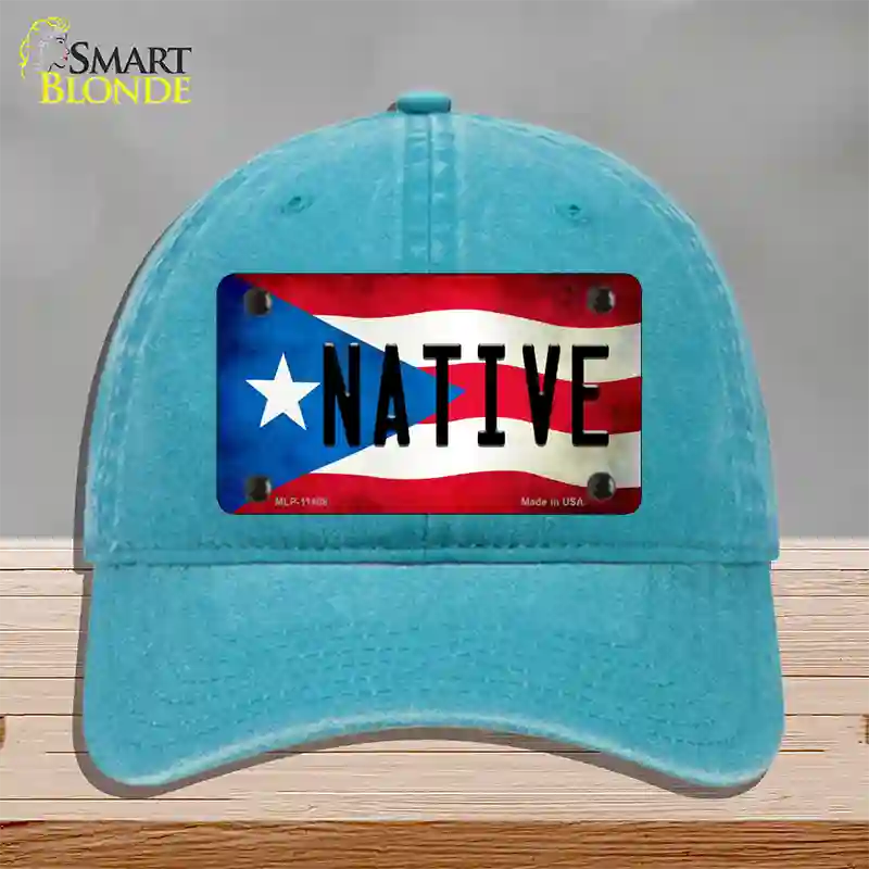 Native Puerto Rico Flag Novelty License Plate Hat Unconstructed Cotton / Lake Blue