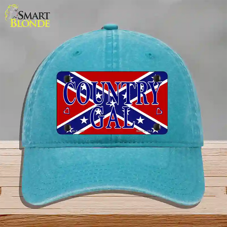 Confederate Country Gal Novelty License Plate Hat Unconstructed Cotton / Lake Blue