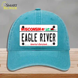 Eagle River Wisconsin Novelty License Plate Hat Unconstructed Cotton / Lake Blue