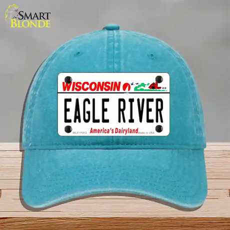 Eagle River Wisconsin Novelty License Plate Hat Unconstructed Cotton / Lake Blue