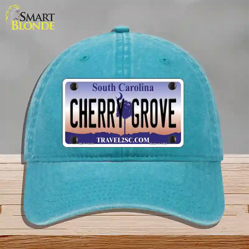 Cherry Grove South Carolina Novelty License Plate Hat Unconstructed Cotton / Lake Blue