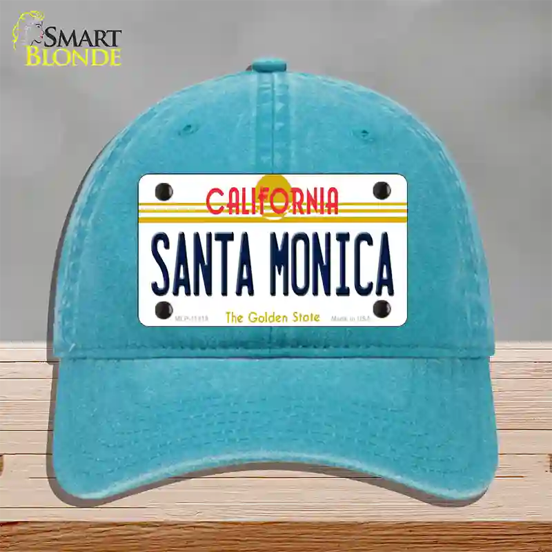 Santa Monica California Novelty License Plate Hat Unconstructed Cotton / Lake Blue