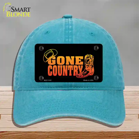 Gone Country Novelty License Plate Hat Unconstructed Cotton / Lake Blue