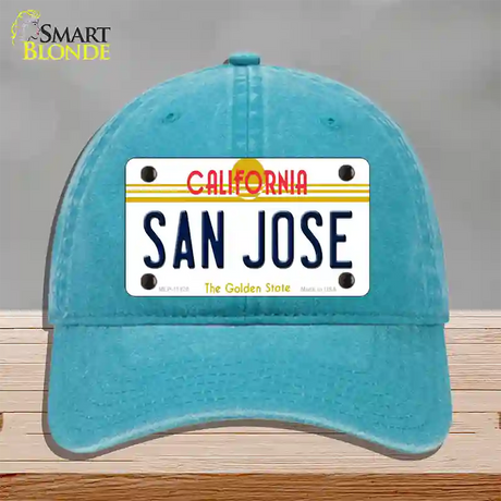 San Jose California Novelty License Plate Hat Unconstructed Cotton / Lake Blue