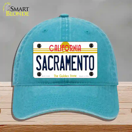 Sacramento California Novelty License Plate Hat Unconstructed Cotton / Lake Blue