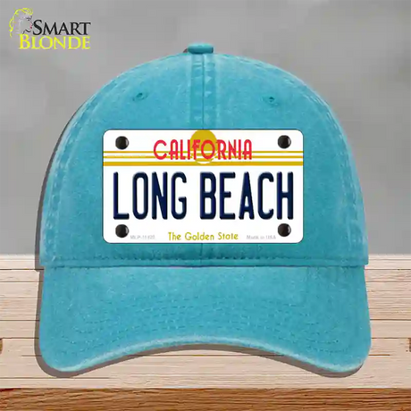 Long Beach California Novelty License Plate Hat Unconstructed Cotton / Lake Blue