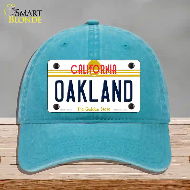 Oakland California Novelty License Plate Hat Unconstructed Cotton / Lake Blue