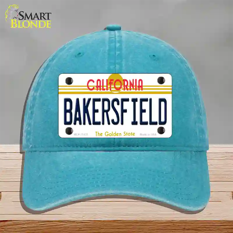 Bakersfield California Novelty License Plate Hat Unconstructed Cotton / Lake Blue