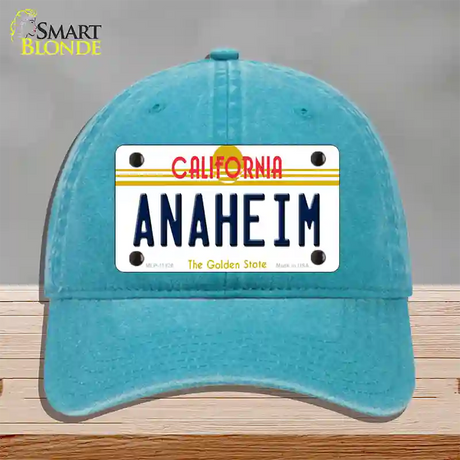 Anaheim California Novelty License Plate Hat Unconstructed Cotton / Lake Blue