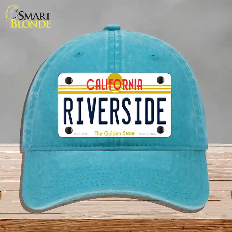 Riverside California Novelty License Plate Hat Unconstructed Cotton / Lake Blue