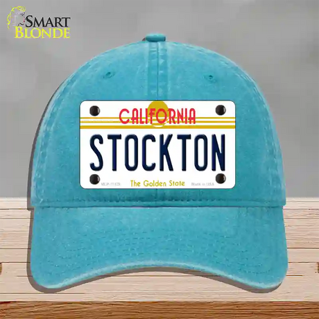 Stockton California Novelty License Plate Hat Unconstructed Cotton / Lake Blue