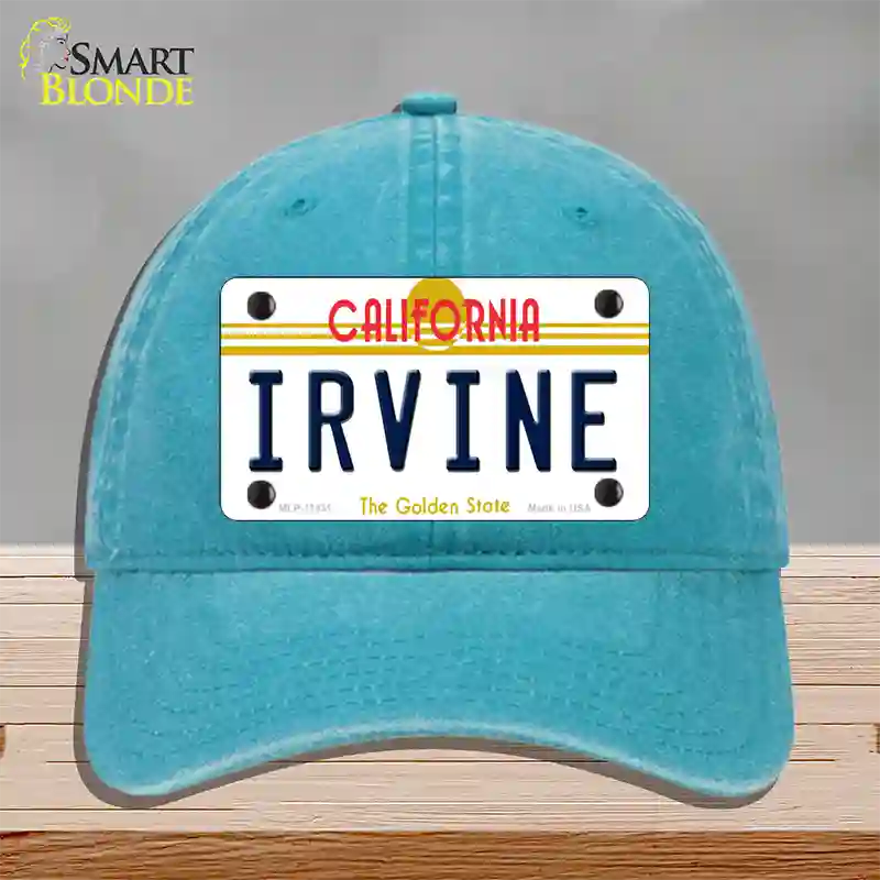 Irvine California Novelty License Plate Hat Unconstructed Cotton / Lake Blue