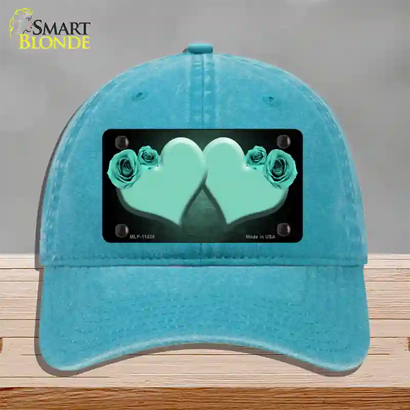 Hearts Over Roses In Mint Novelty License Plate Hat Unconstructed Cotton / Lake Blue