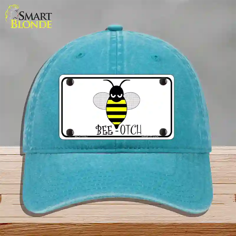 Bee-otch Novelty License Plate Hat Unconstructed Cotton / Lake Blue