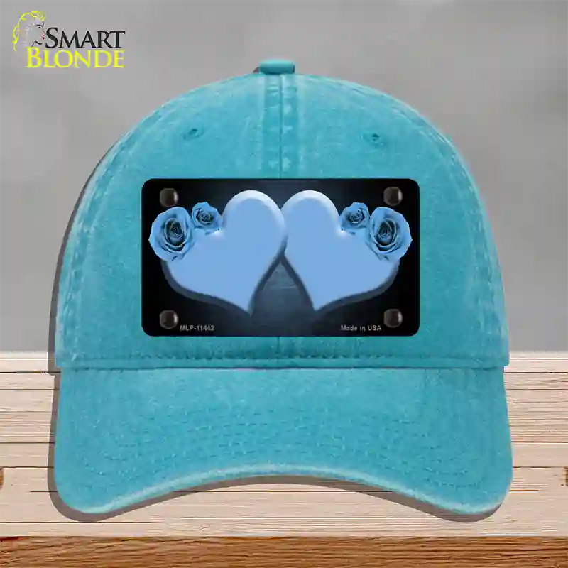 Hearts Over Roses In Light Blue Novelty License Plate Hat Unconstructed Cotton / Lake Blue