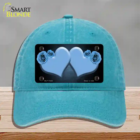 Hearts Over Roses In Light Blue Novelty License Plate Hat Unconstructed Cotton / Lake Blue