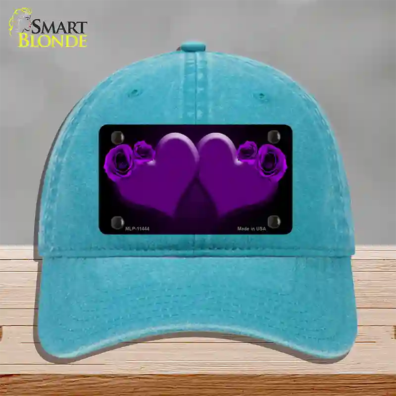 Hearts Over Roses In Purple Novelty License Plate Hat Unconstructed Cotton / Lake Blue