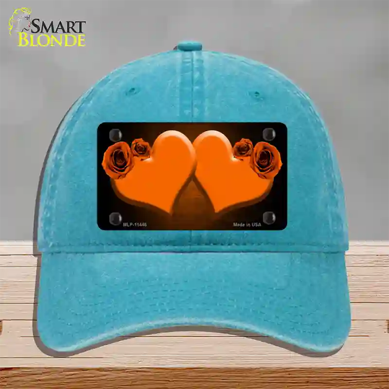 Hearts Over Roses In Orange Novelty License Plate Hat Unconstructed Cotton / Lake Blue