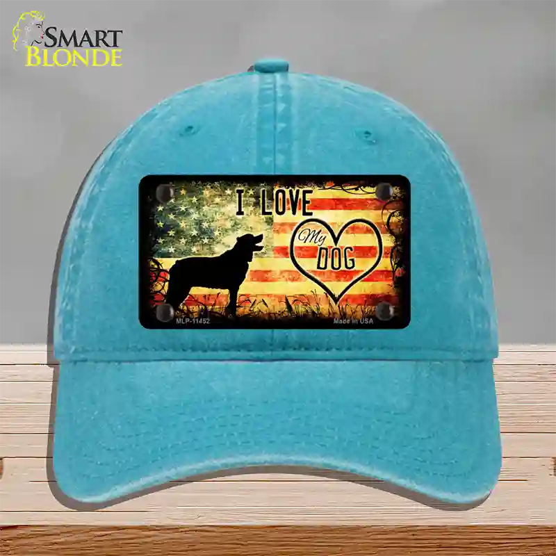 I Love My Dog Novelty License Plate Hat Unconstructed Cotton / Lake Blue