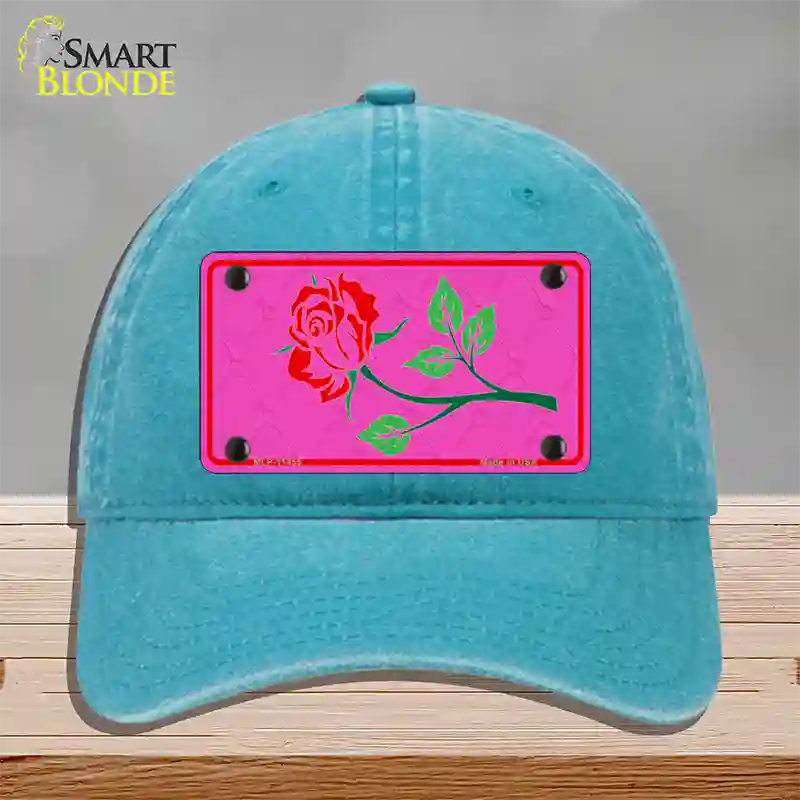 Illustrated Rose On Pink Chaise Lounge Novelty License Plate Hat Unconstructed Cotton / Lake Blue