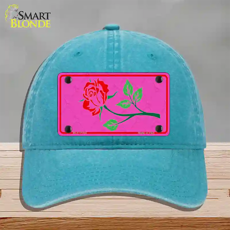 Illustrated Rose On Pink Chaise Lounge Novelty License Plate Hat Unconstructed Cotton / Lake Blue