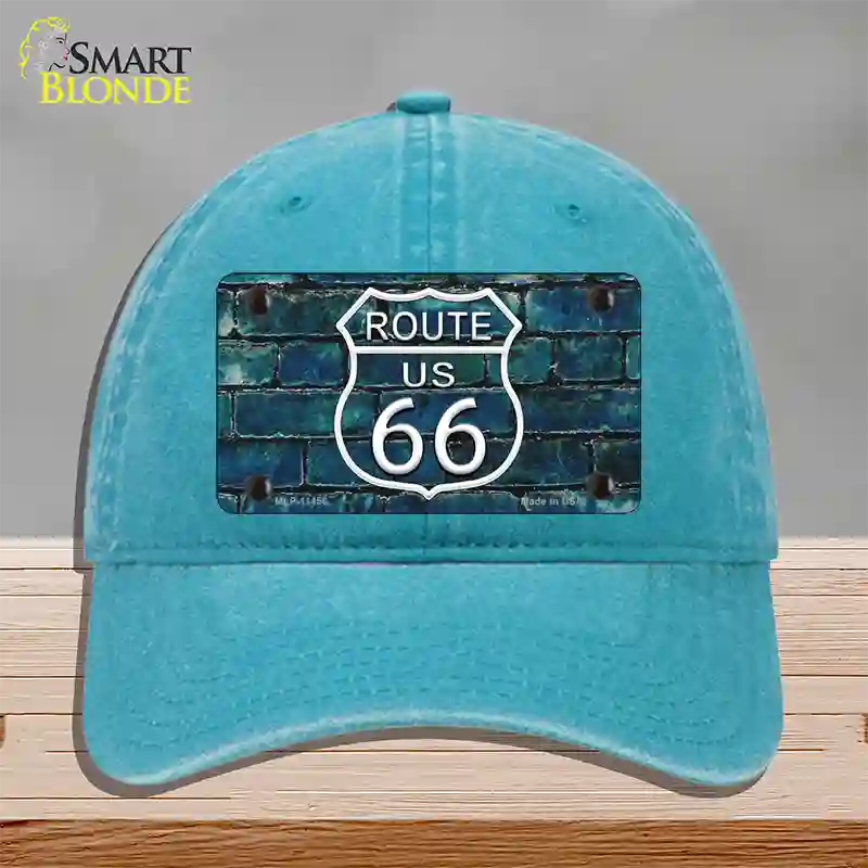 Route 66 Blue Brick Wall Novelty License Plate Hat Unconstructed Cotton / Lake Blue