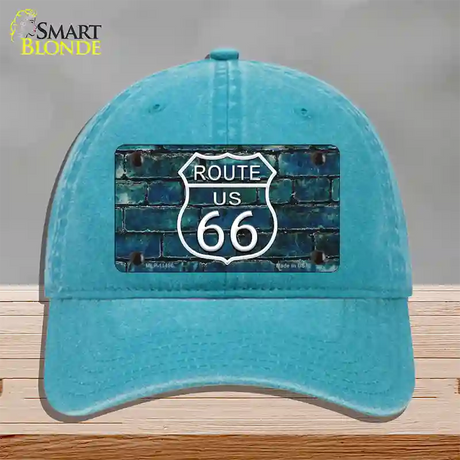 Route 66 Blue Brick Wall Novelty License Plate Hat Unconstructed Cotton / Lake Blue