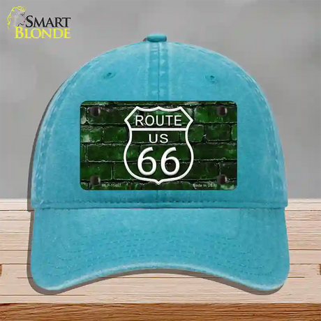 Route 66 Green Brick Wall Novelty License Plate Hat Unconstructed Cotton / Lake Blue