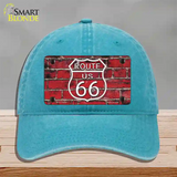 Route 66 Red Brick Wall Novelty License Plate Hat Unconstructed Cotton / Lake Blue