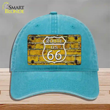 Route 66 Yellow Brick Wall Novelty License Plate Hat Unconstructed Cotton / Lake Blue