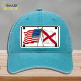 Alabama Crossed US Flag Novelty License Plate Hat Unconstructed Cotton / Lake Blue