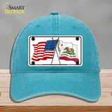 California Crossed US Flag Novelty License Plate Hat Unconstructed Cotton / Lake Blue