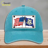 Connecticut Crossed US Flag Novelty License Plate Hat Unconstructed Cotton / Lake Blue