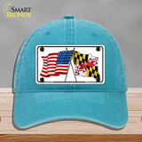 Maryland Crossed US Flag Novelty License Plate Hat Unconstructed Cotton / Lake Blue