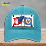 Minnesota Crossed US Flag Novelty License Plate Hat Unconstructed Cotton / Lake Blue