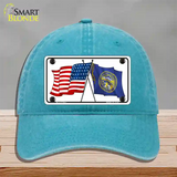 Nebraska Crossed US Flag Novelty License Plate Hat Unconstructed Cotton / Lake Blue