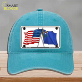 Nevada Crossed US Flag Novelty License Plate Hat Unconstructed Cotton / Lake Blue