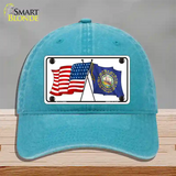 New Hampshire Crossed US Flag Novelty License Plate Hat Unconstructed Cotton / Lake Blue