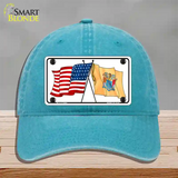 New Jersey Crossed US Flag Novelty License Plate Hat Unconstructed Cotton / Lake Blue