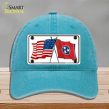 Tennessee Crossed US Flag Novelty License Plate Hat Unconstructed Cotton / Lake Blue