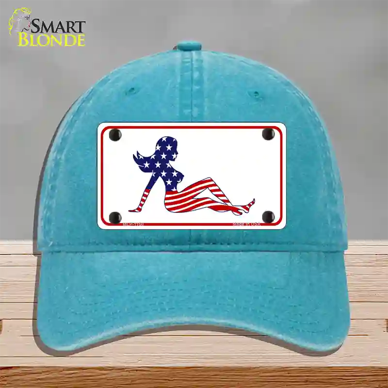 American Mud Flap Girl Novelty License Plate Hat Unconstructed Cotton / Lake Blue