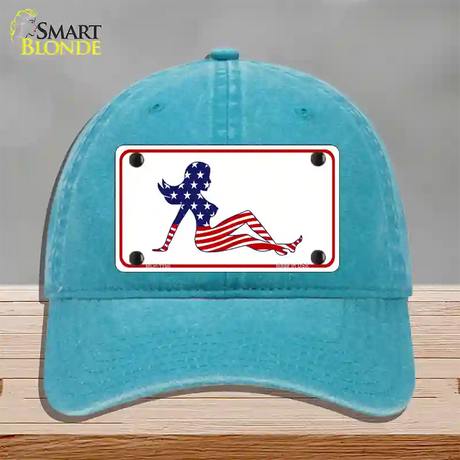 American Mud Flap Girl Novelty License Plate Hat Unconstructed Cotton / Lake Blue