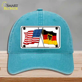 Germany Crossed US Flag Novelty License Plate Hat Unconstructed Cotton / Lake Blue