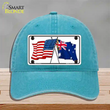 Australia Crossed US Flag Novelty License Plate Hat Unconstructed Cotton / Lake Blue