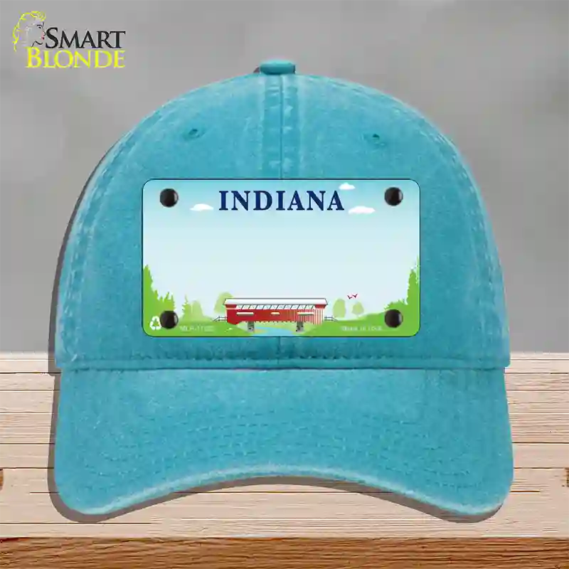 Indiana Recycle State Blank Novelty License Plate Hat Unconstructed Cotton / Lake Blue