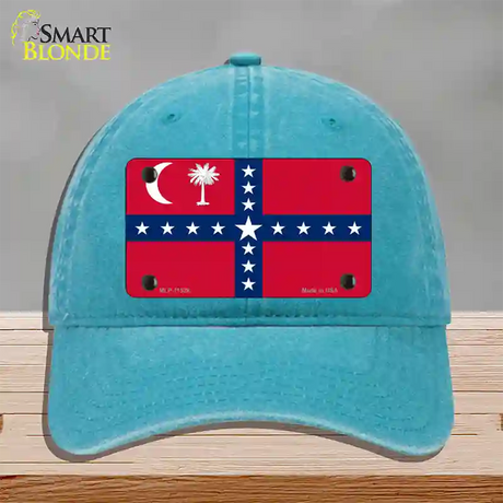 South Carolina Sovereignty Flag Novelty License Plate Hat Unconstructed Cotton / Lake Blue